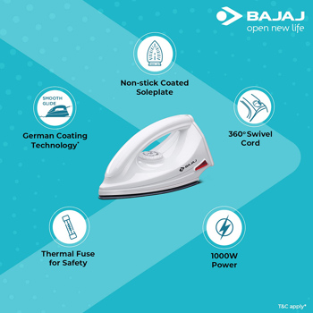 Bajaj Majesty DX-6 1000 Watt Advance Soleplate Dry Iron-440195