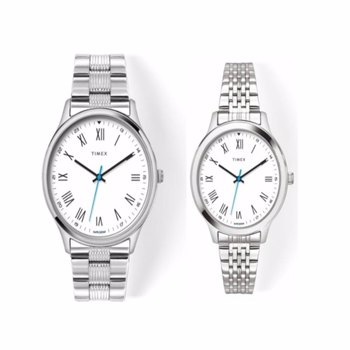 Timex Pair Watch Stainless Steel Bracelet Silver Tone TW0ZRPR00