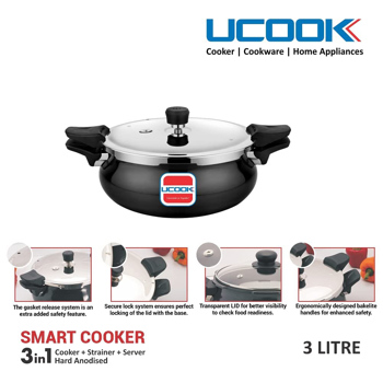 Ucook By United 3 in 1 Platinum Smart Cooker 3 Litre with Strainer Server and Cooker