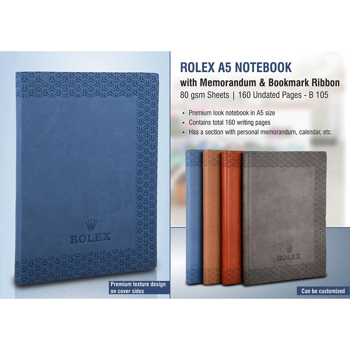 Castillo Milano Rolex A5 Notebook With Memorandum & Bookmark Ribbon