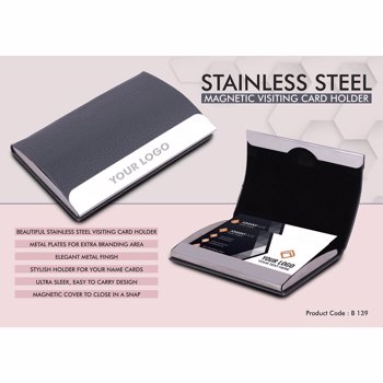 King Craft Stainless Steel Magnetic Visiting Card Holder Gray