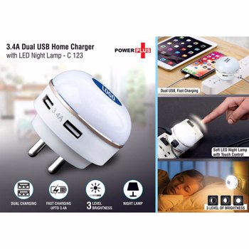 Power Plus C123 Dual USB Fast Charger With Night Lamp