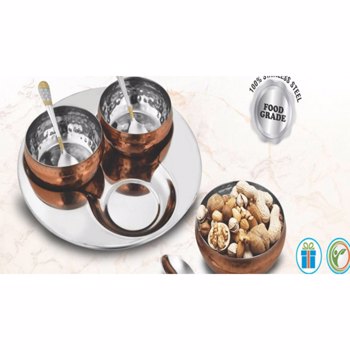 Power Plus H208 7 PCS Copper Finish Snack Set 3 Snack Bowls With Spoons Serving Tray