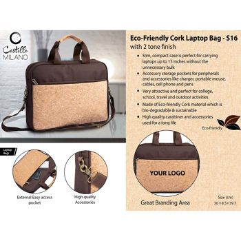 Castillo Milano Eco-Friendly Cork Laptop Bag With 2 Tone Finish