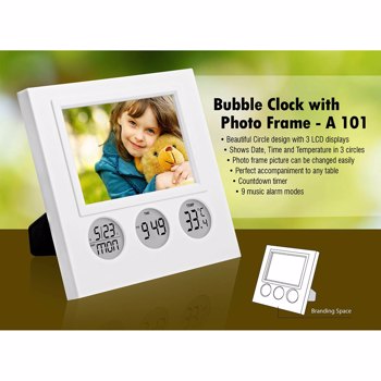 King Craft Bubble Clock With Photo Frame White