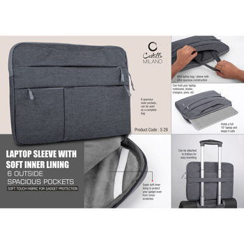 Castillo Milano Laptop Sleeve With Soft Inner Lining 6 Outside Spacious Pockets