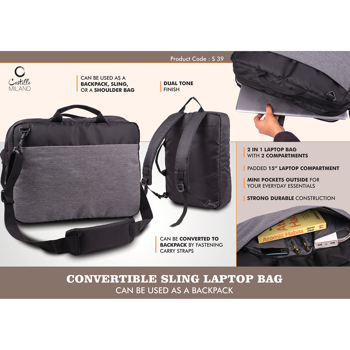 Castillo Milano Convertible Sling Laptop Bag Can Be Used As A Backpack