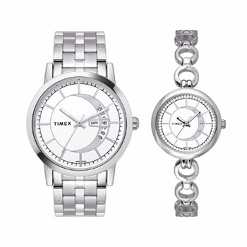 Timex Sliver White Round Dial Analog Pair Watch TW00ZRPR04