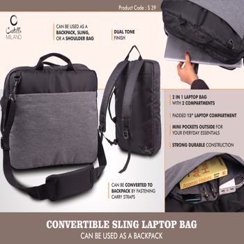 Castillo Milano Convertible Sling Laptop Bag Can Be Used As A Backpack