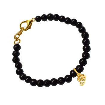 Gold Plated Sterling Silver Shiva Trishul with Black Onyx Bracelet for Men and Women (SB69)