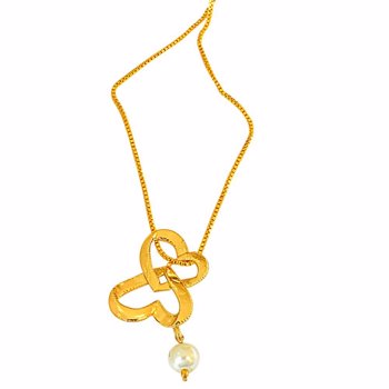 Double Heart Shaped Gold Plated and Shell Pearl Pendant with Chain for Girls (SDS264)