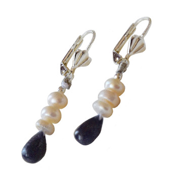 Freshwater Pearl Sapphire Silver Plated Hanging Earring (SE390)