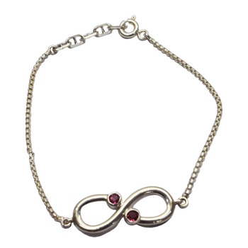 Real Pink Round Rhodolite Infinity Sterling Silver Bracelet