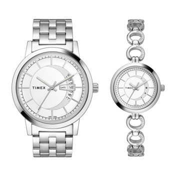 Timex Sliver White Round Dial Analog Pair Watch