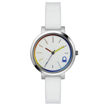 United Colors Of Benetton Women 34.3 Mm White Dial Silicone Analogue Watch