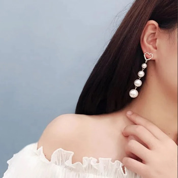 Heart Hanging Pearl Earrings (YS014)