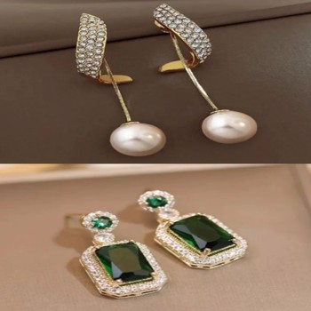 Gorgeous Pearl Hanging & Green Wisher Earrings - YS124