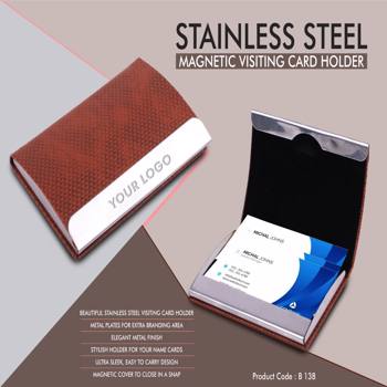 King Craft Stainless Steel Magnetic Visiting Card Holder Tan  (B138))