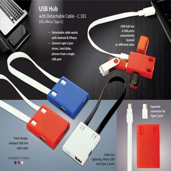 King Craft Usb Hub With Detachable Cable (Ios, Micro, Type C)