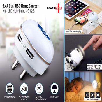 Power Plus Dual Usb Fast Charger With Night Lamp