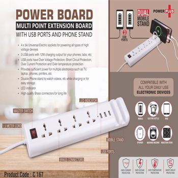 Power Plus Power Board Multi Point Extension Board With Usb Ports And Phone Stand