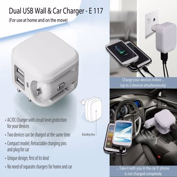 King Craft Wall And Car Charger- Dual Usb