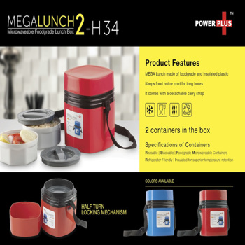 Power Plus 2 Container Mega Lunch Box Microwaveable  (H34)