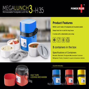 Power Plus 3 Container Mega Lunch Box Microwaveable