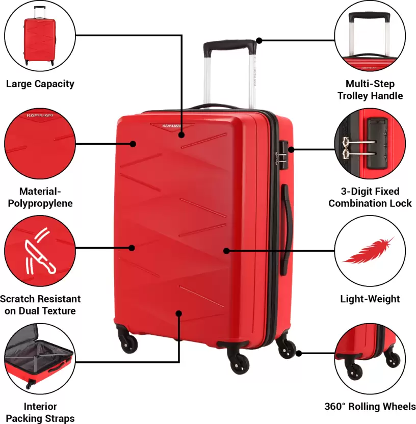 American Tourister Kam Martial Black Hard Sided Suitcase 55 CM- RED